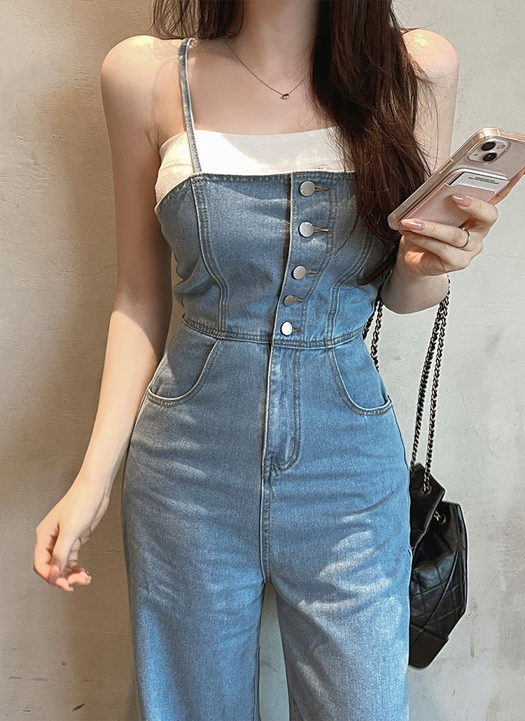 バックレースアップデニムサロペパンツ バックレースアップデニムサロペパンツ | レディース