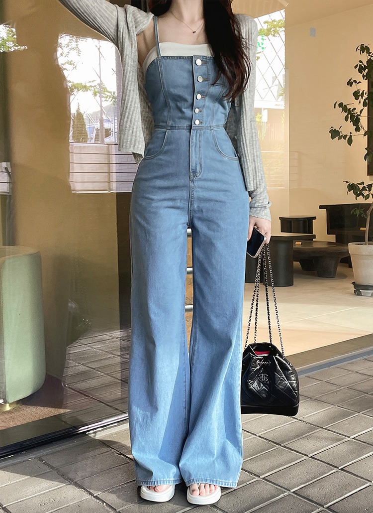 バックレースアップデニムサロペパンツ バックレースアップデニムサロペパンツ | レディース