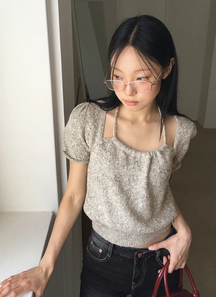 ホルターネックボカシ半袖ニット | WONDERWONDER | 詳細画像1