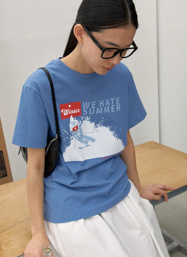 hate summerプリント半袖Tシャツ(blue) | 詳細画像1
