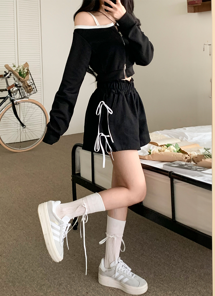 リボン付き黒ショートパンツ サイドリボンショートパンツ | レディースファッション通販 - DHOLIC