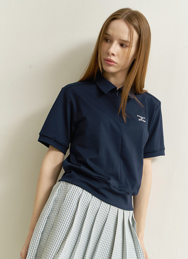 フロントジップアップカラー半袖Tシャツ | レディースファッション通販