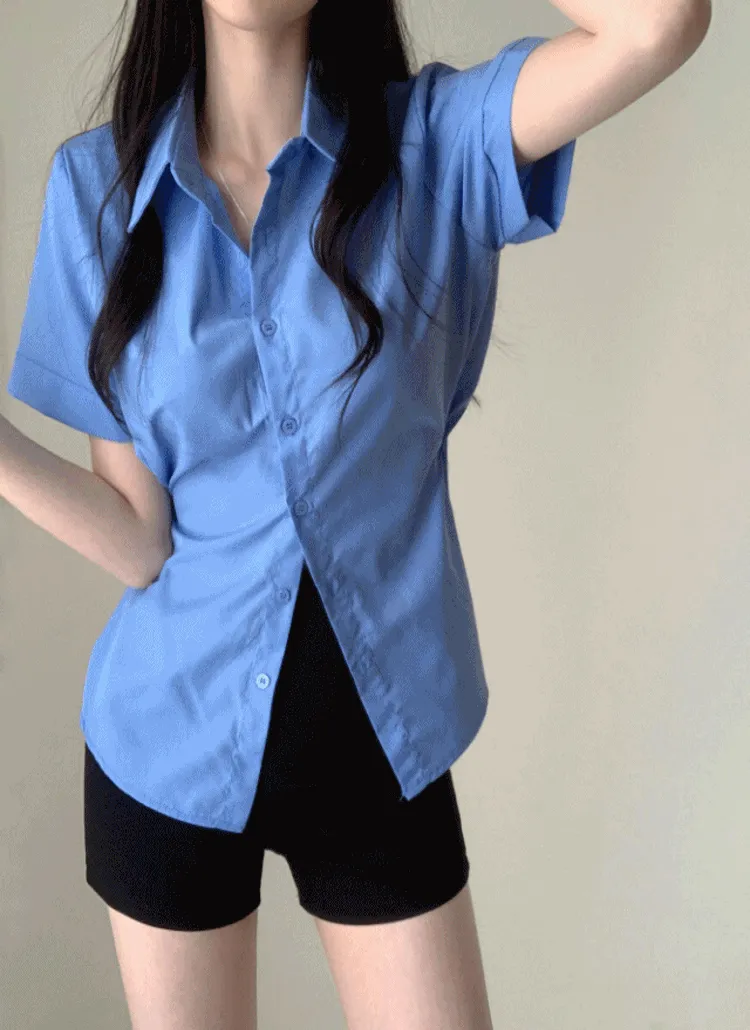 サイドボタンスリム半袖シャツ | jasminbell | 詳細画像1