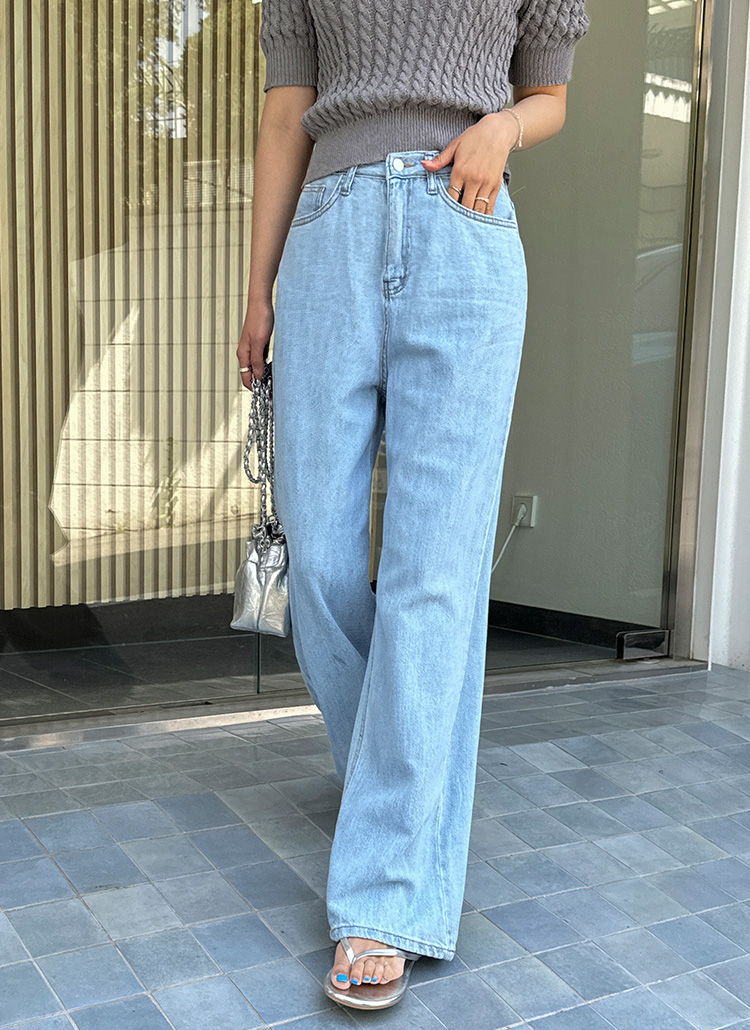 ストレートロングブルーデニムパンツ | レディースファッション