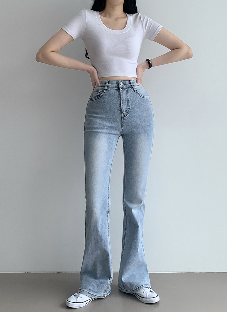 ウォッシュフレアロングデニムパンツ | レディースファッション通販