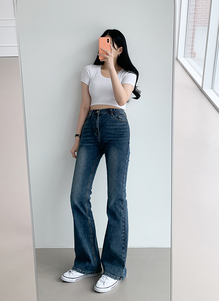 ウォッシュフレアロングデニムパンツ | レディースファッション ウォッシュフレアロングデニムパンツ | レディースファッション
