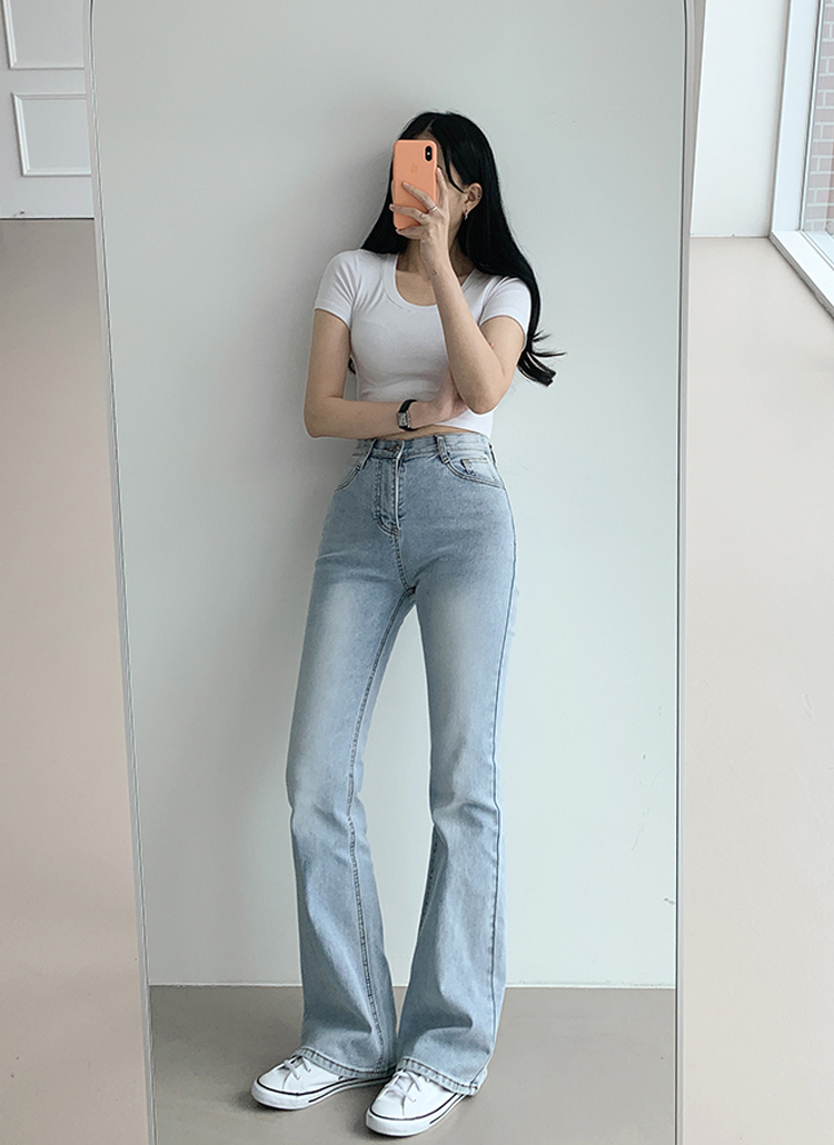 ウォッシュフレアロングデニムパンツ | レディースファッション通販