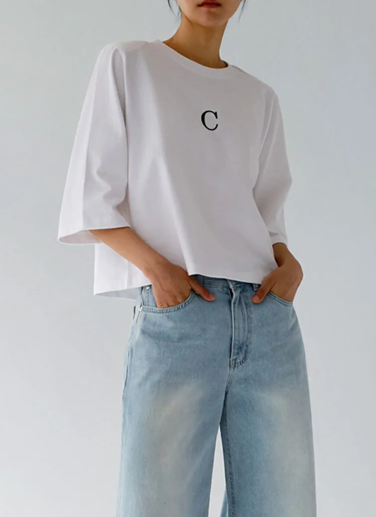 ショルダーパッドCロゴ7分袖ボクシーTシャツ | ANAIS | 詳細画像1