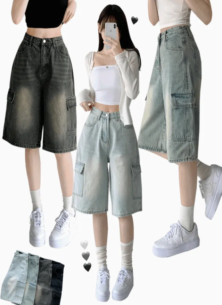 5分丈ワイドカーゴデニムパンツ | jasminbell | 詳細画像1