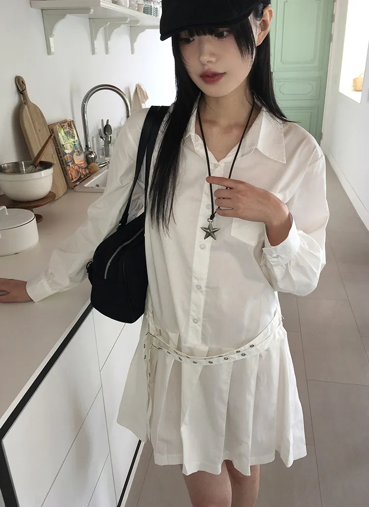 ダブルベルトプリーツカラーワンピース | レディースファッション通販  