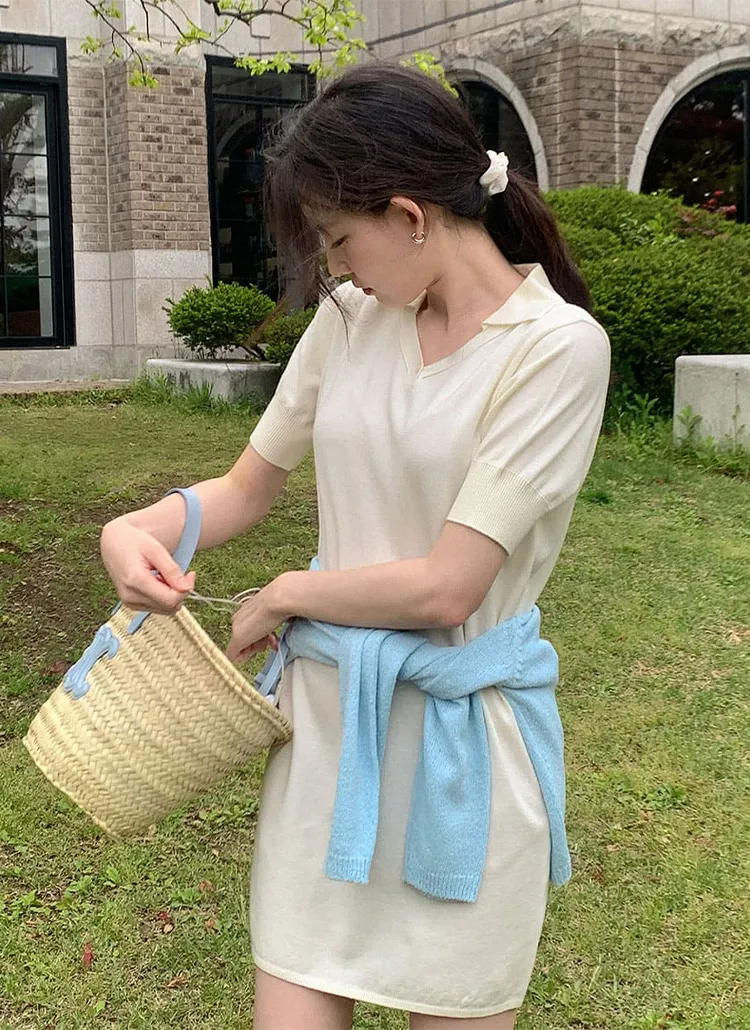 オープンカラー半袖ニットワンピース | cherrykoko | 詳細画像1