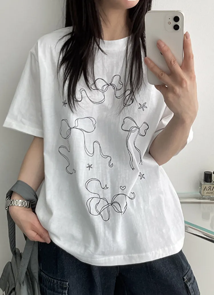 リボンイラスト半袖Tシャツ | hijjoo | 詳細画像1