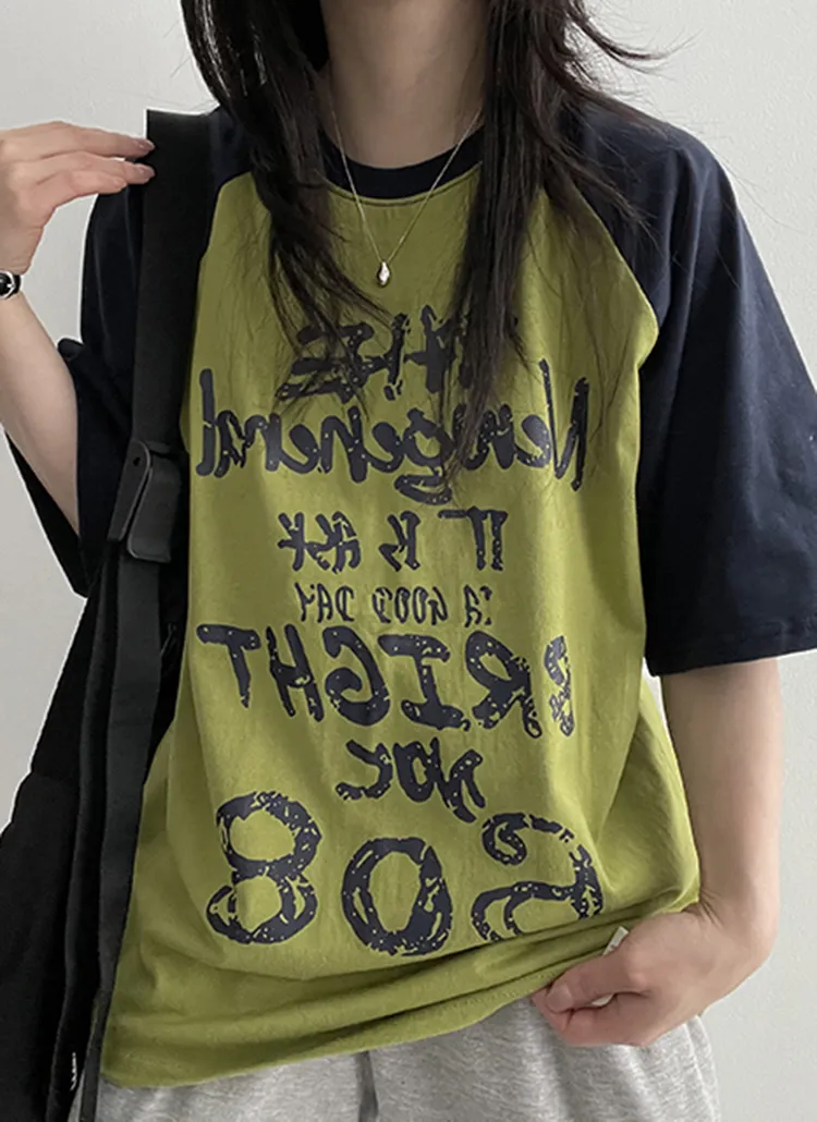 オーバーラグラン英字Tシャツ | hijjoo | 詳細画像1