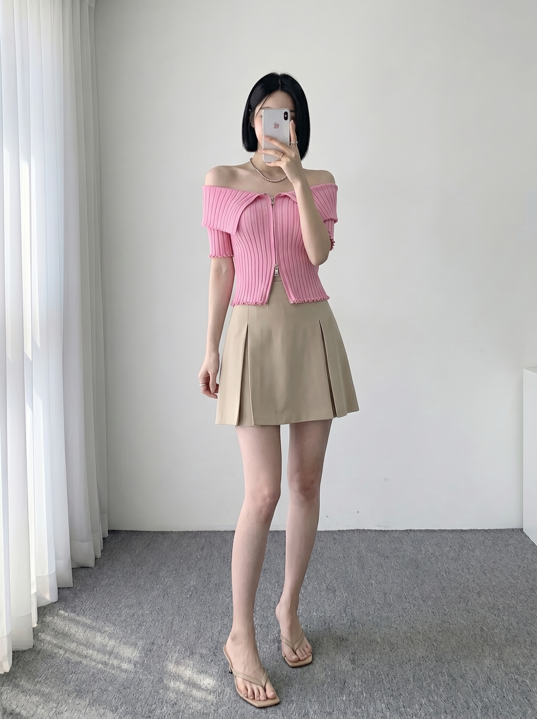 オフショルジップ半袖カーディガン | DHOLIC | 詳細画像2