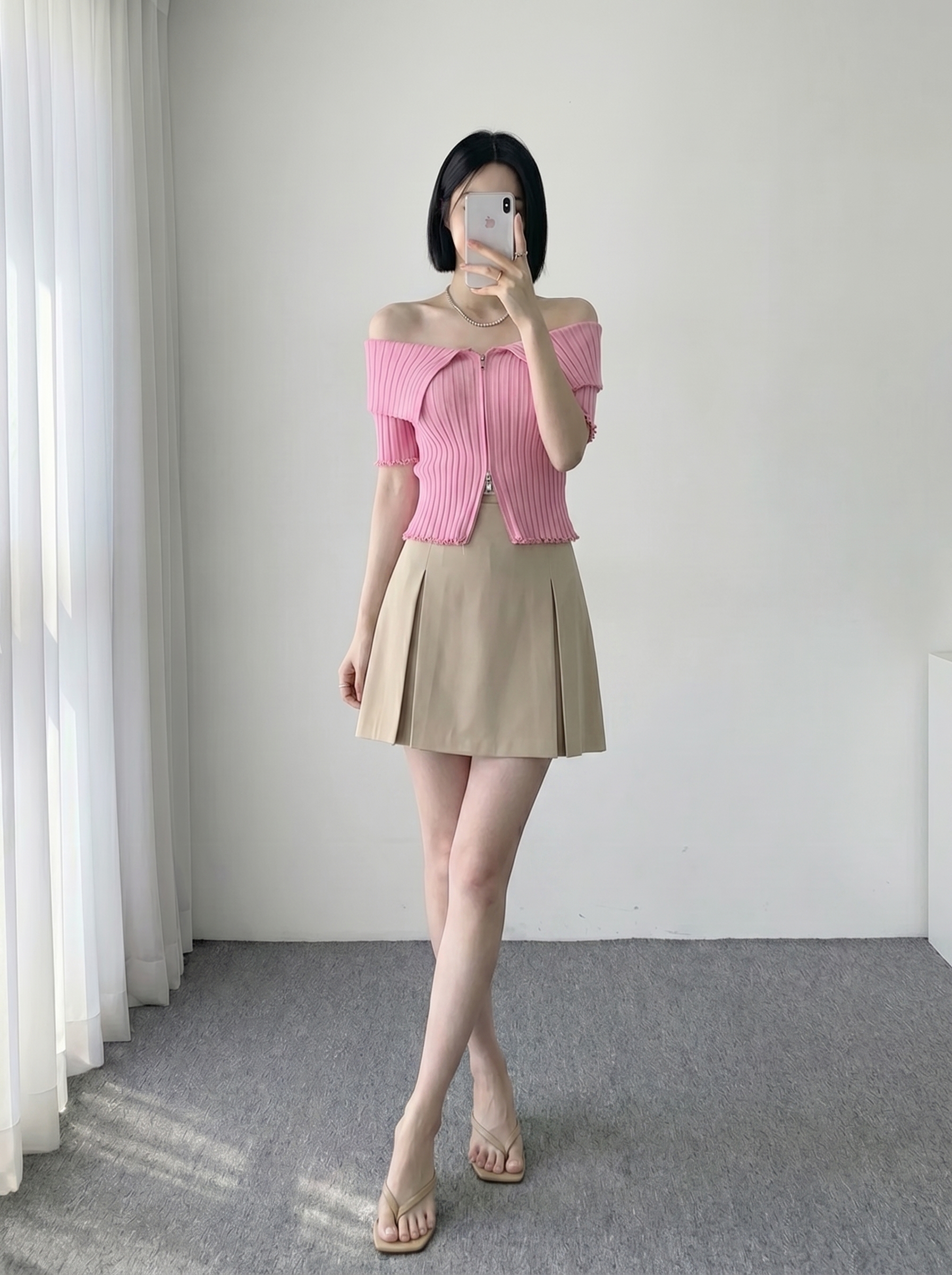 オフショルジップ半袖カーディガン | DHOLIC | 詳細画像3
