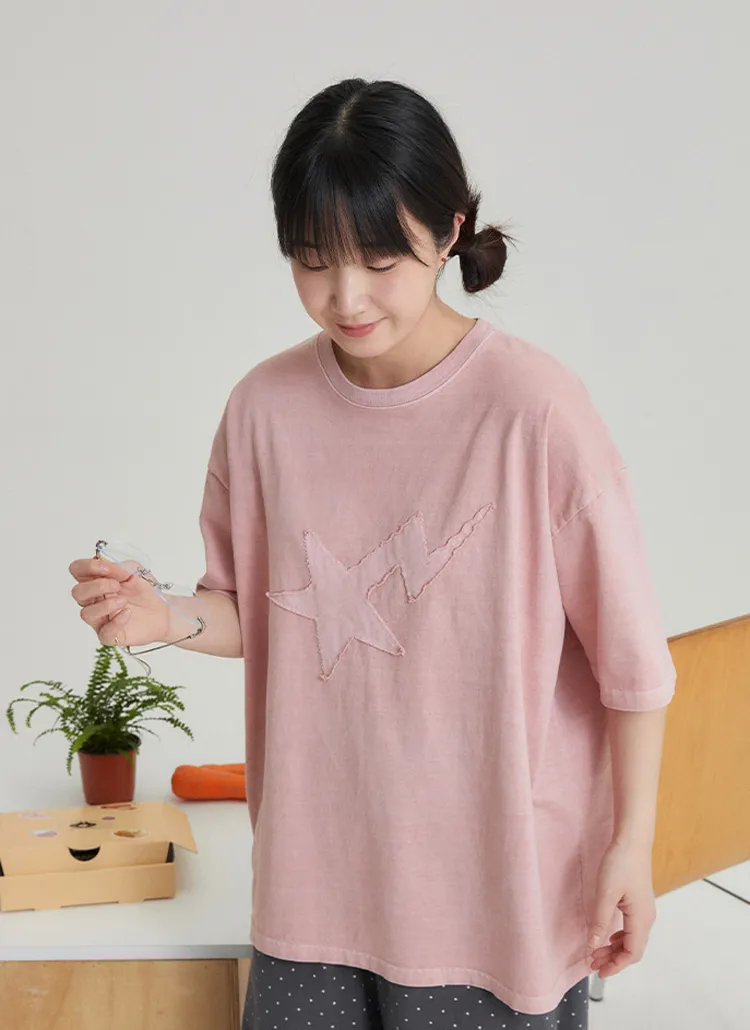スター刺繍ピグメントTシャツ | baon | 詳細画像1