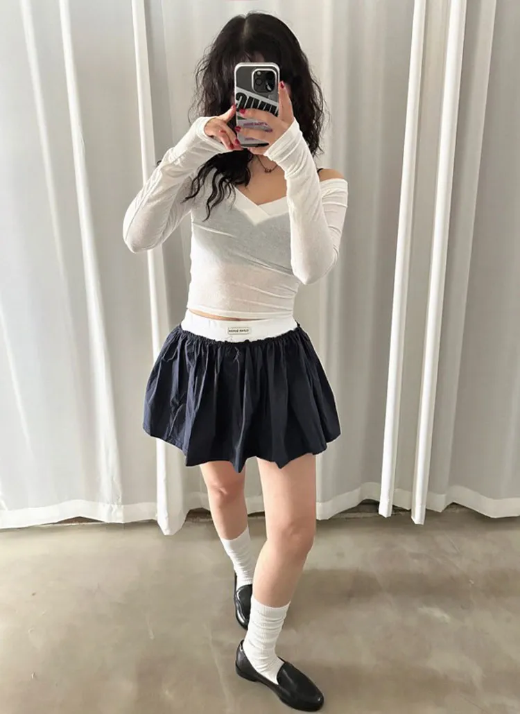 パンツ裏地タグ配色バルーンミニスカート | vivic | 詳細画像1