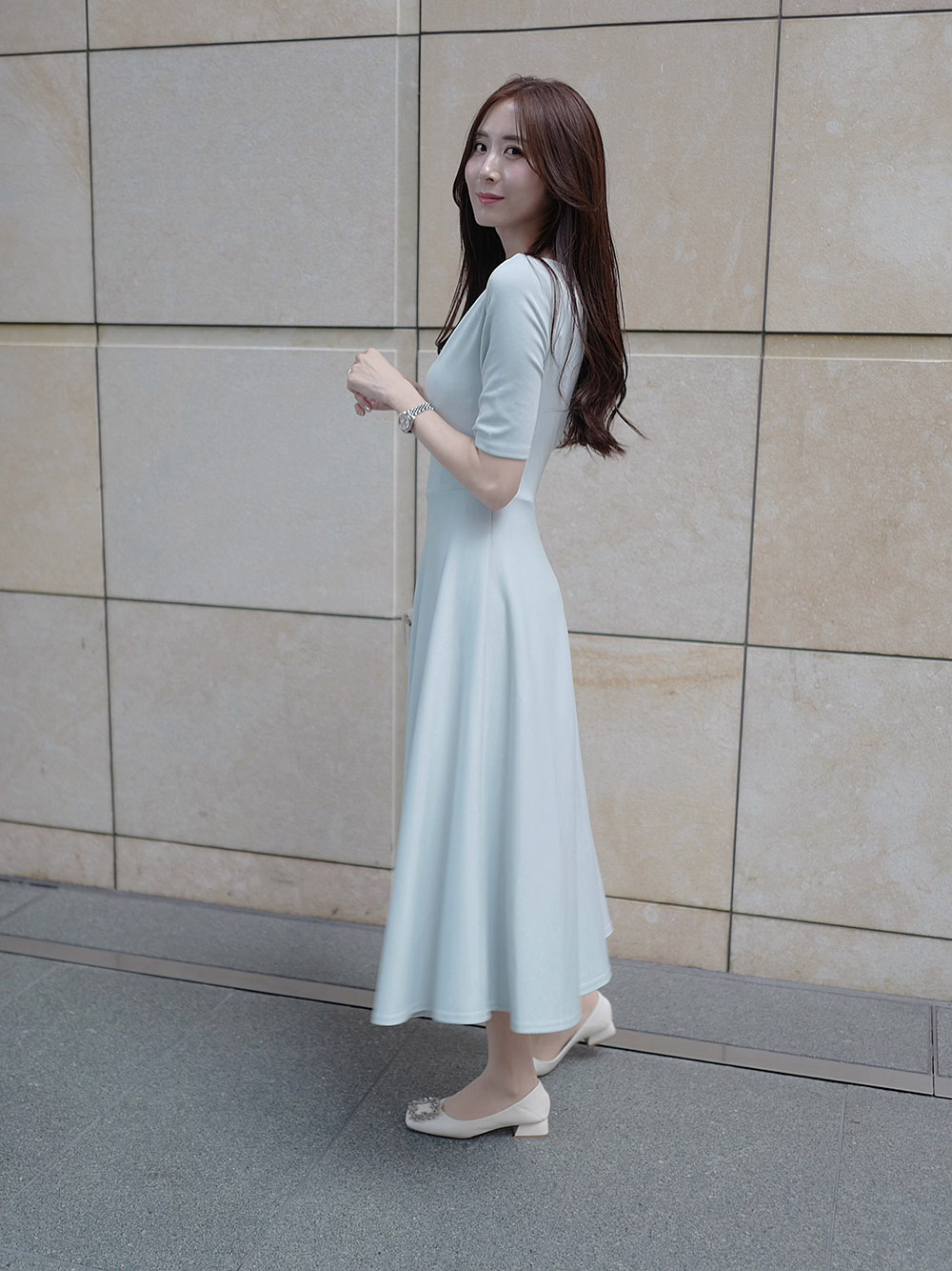 アンバランスネックスリムAラインワンピース | 詳細画像10