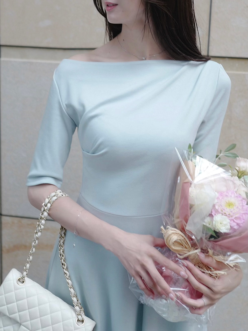 アンバランスネックスリムAラインワンピース | レディース