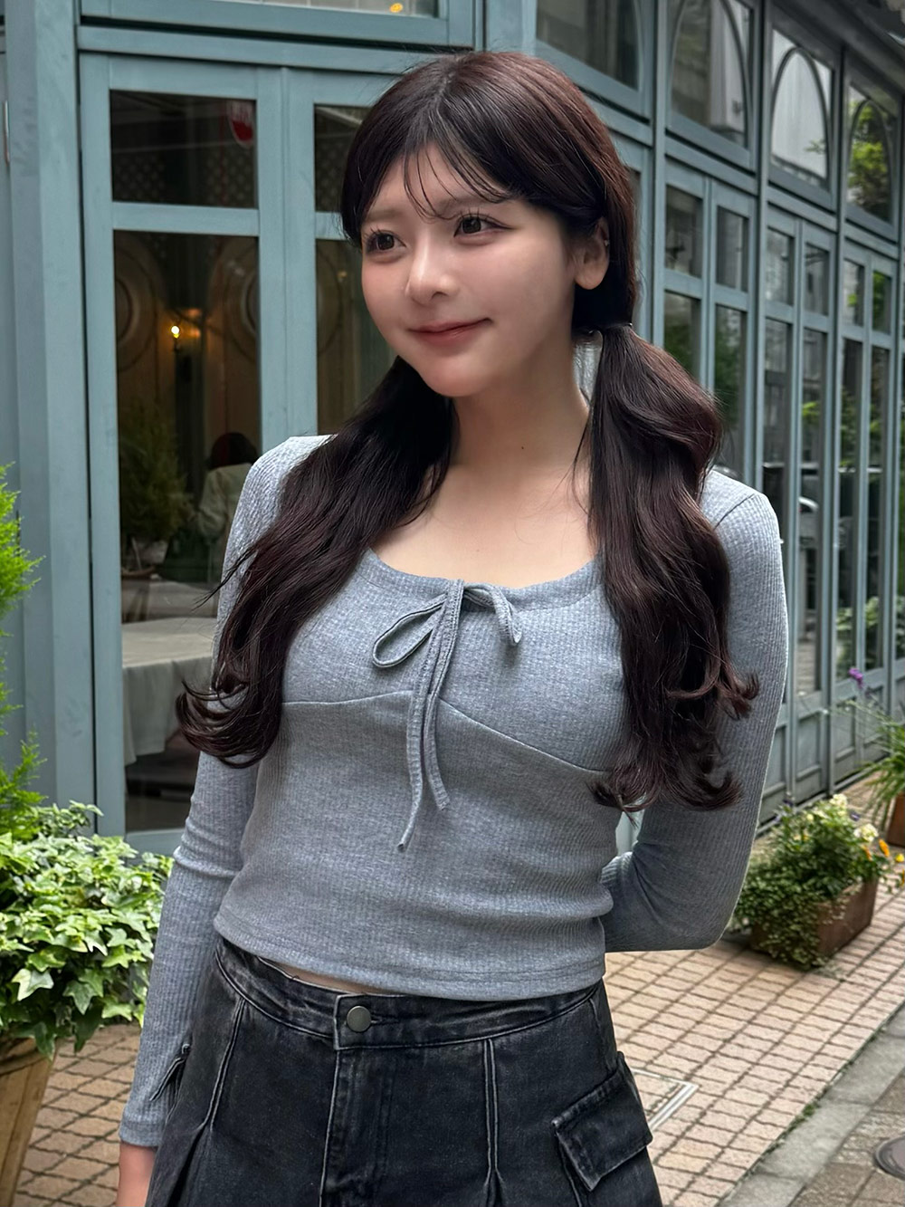 Uネック長袖リボンTシャツ | 詳細画像2
