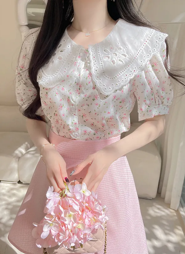 ビッグレースカラー花柄ブラウス | fiona | 詳細画像1