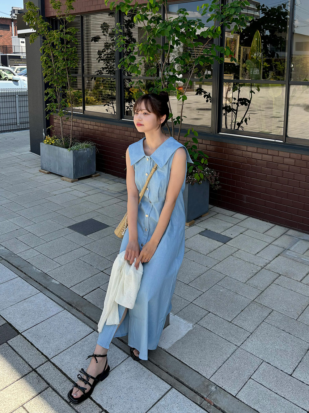 セーラーカラーデニムノースリワンピース | レディースファッション