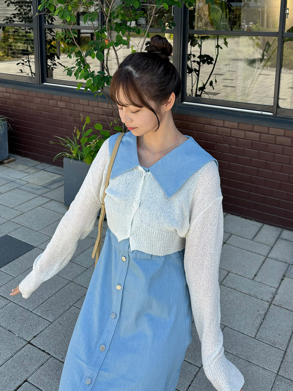 セーラーカラーデニムノースリワンピース | レディースファッション