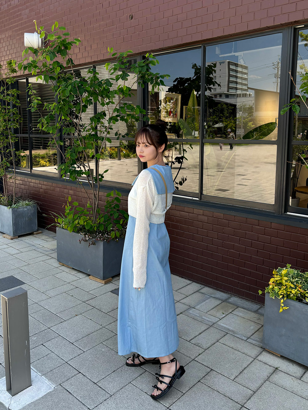 セーラーカラーデニムノースリワンピース | レディースファッション