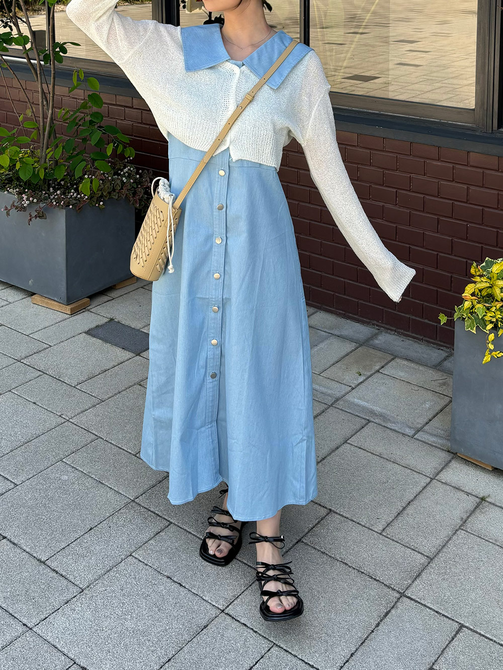 セーラーカラーデニムノースリワンピース | レディースファッション