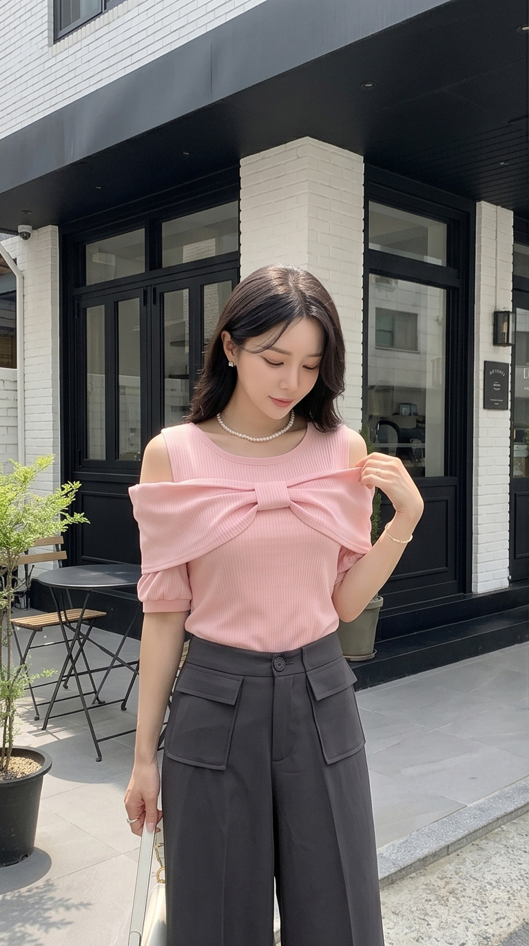 リボンオフショル半袖Tシャツ | DHOLIC | 詳細画像2