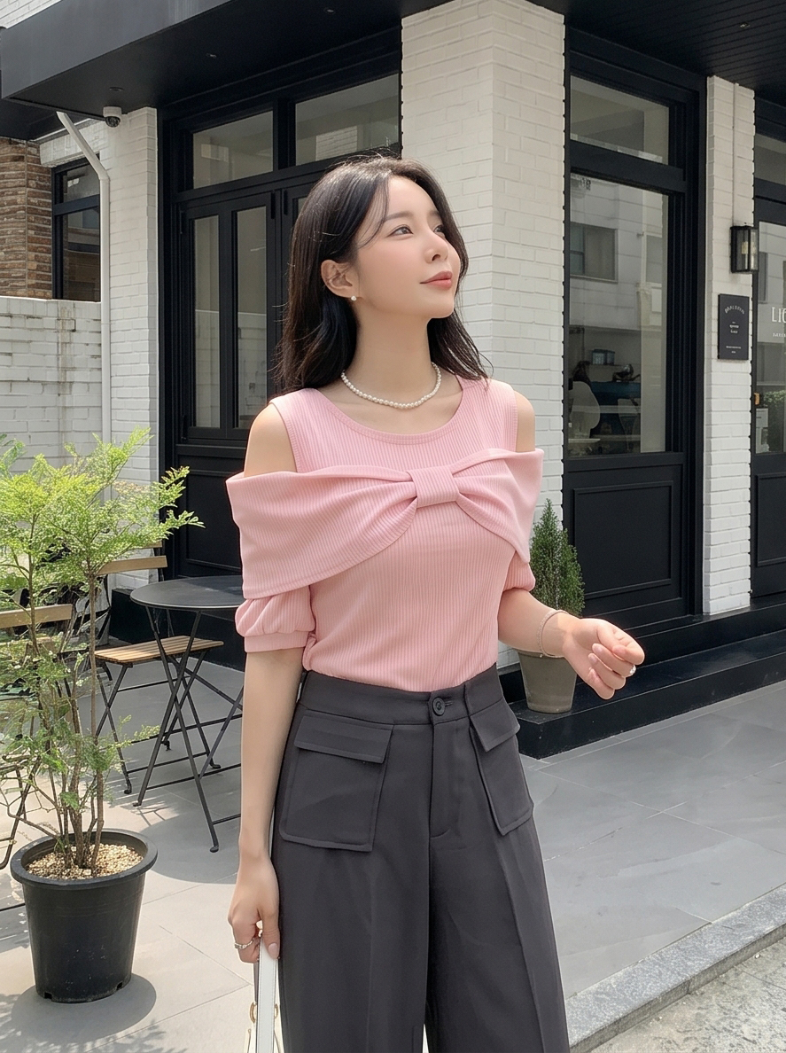 リボンオフショル半袖Tシャツ | DHOLIC | 詳細画像8