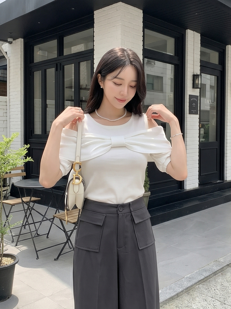 リボンオフショル半袖Tシャツ | DHOLIC | 詳細画像15
