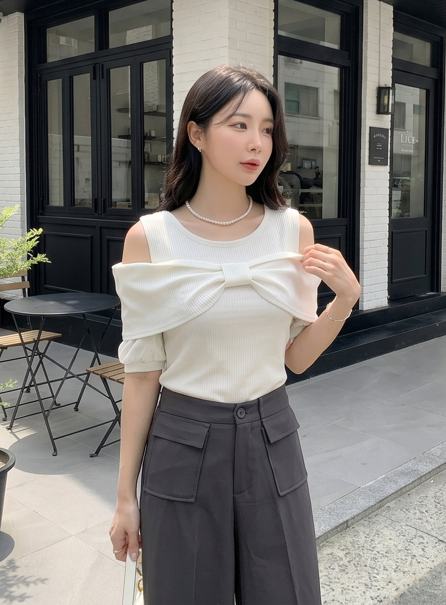 リボンオフショル半袖Tシャツ | DHOLIC | 詳細画像17