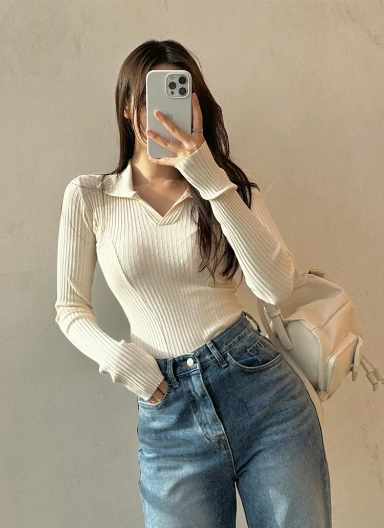 スリムスキッパーリブ長袖Tシャツ | yefit | 詳細画像1