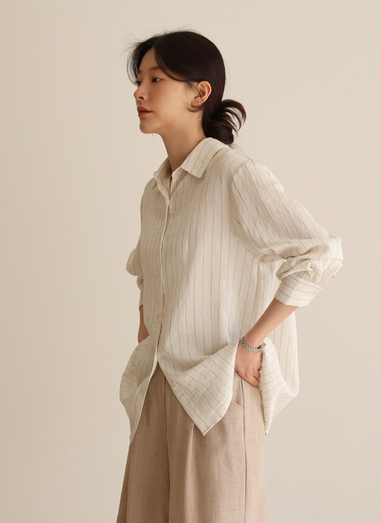 Spick & Span リネンブレンドストライプシャツ Spick & Span リネンブレンドストライプシャツ リネンブレンド