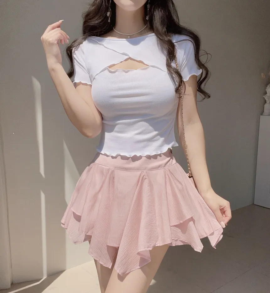 ボレロ風メロウカットアウト半袖Tシャツ | mirangmirang | 詳細画像10