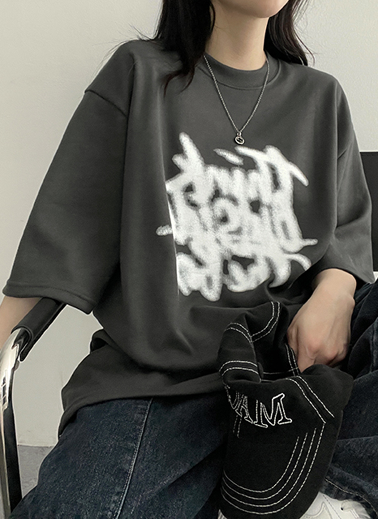 フェードプリントラウンドオーバーTシャツ | レディースファッション