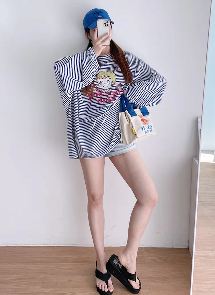ガールプリントボーダー長袖Tシャツ | lamuet | 詳細画像1