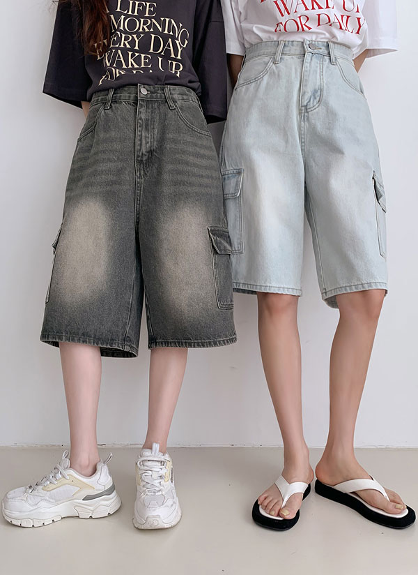 ウォッシュカーゴデニムバミューダパンツ | レディースファッション
