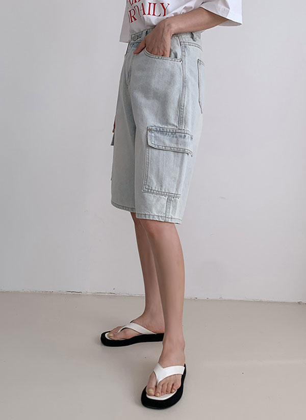 ウォッシュカーゴデニムバミューダパンツ | レディースファッション
