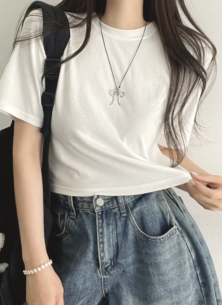 無地クロップド半袖Tシャツ | withhuilin | 詳細画像1