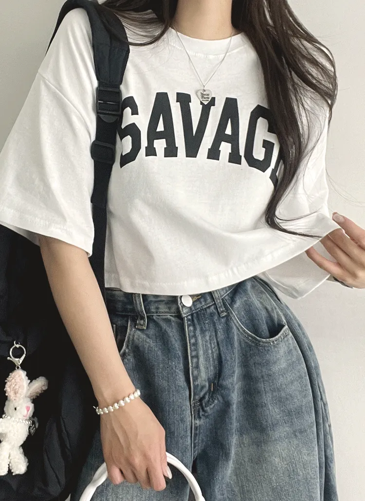 SAVAGEクロップド半袖Tシャツ | withhuilin | 詳細画像1