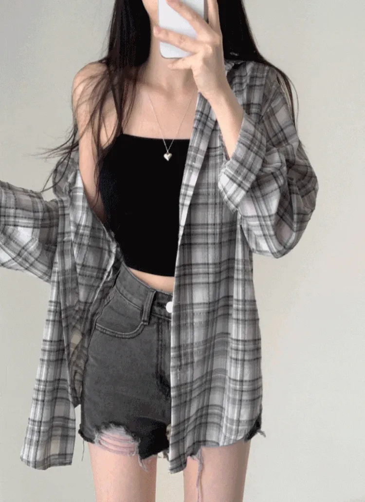 ルーズ長袖チェックシャツ | jasminbell | 詳細画像1
