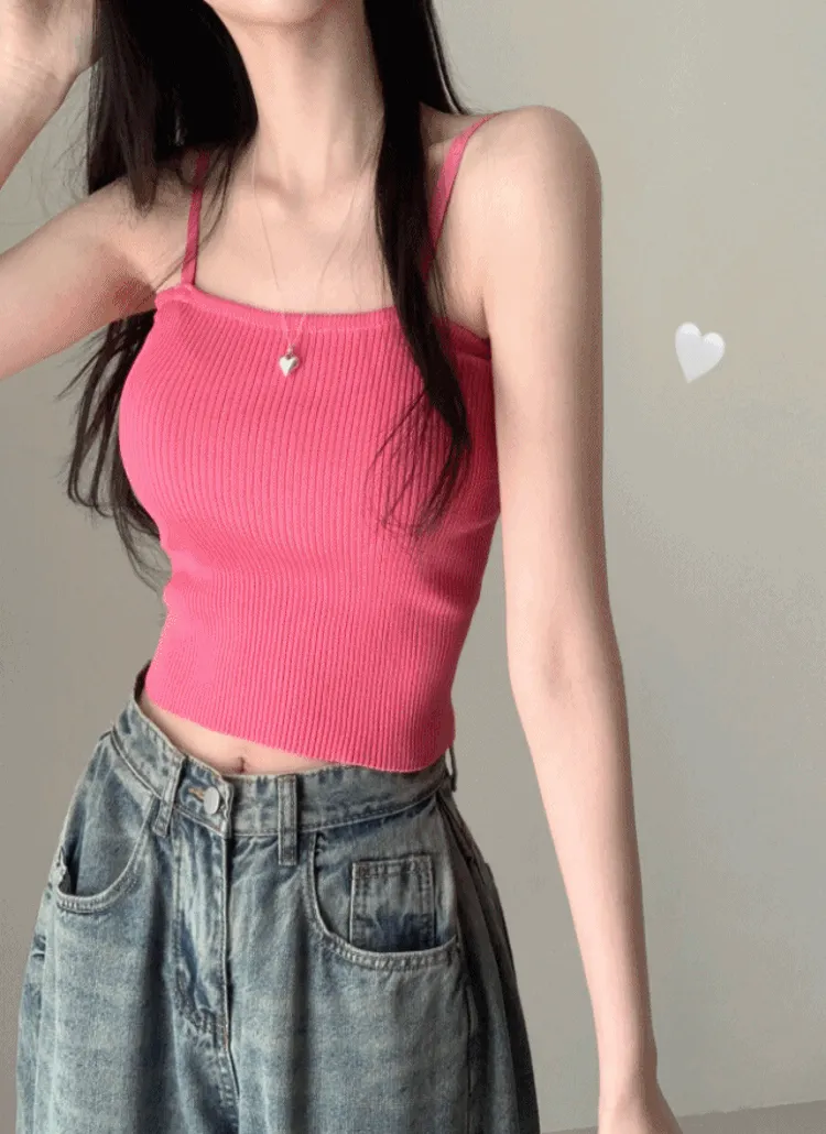 スクエアネッククロップドリブキャミソール | jasminbell | 詳細画像1