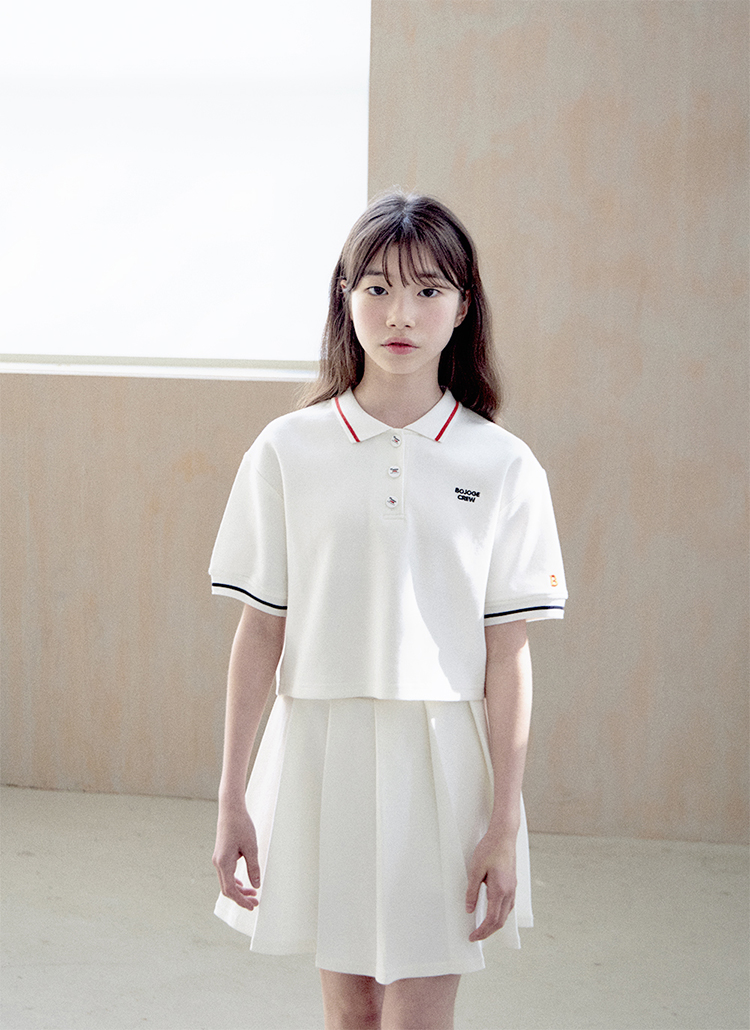 配色ポロカラー半袖Tシャツ(アイボリー) | レディース