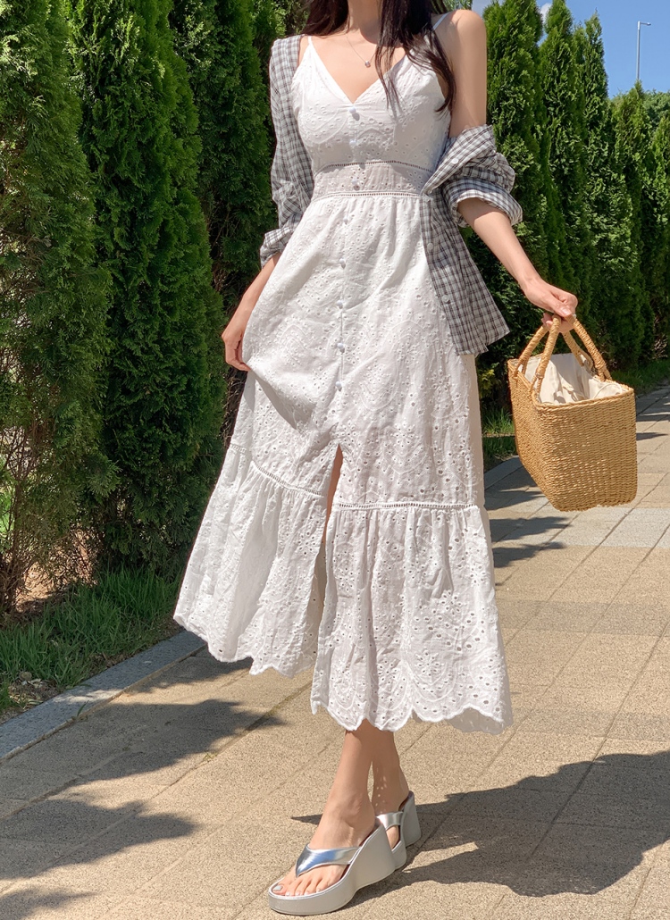 レースワンピース くるみボタンワンピース