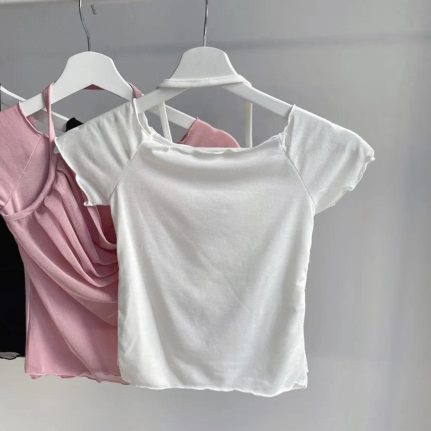 ドレープホルターオフショル半袖Tシャツ | mirangmirang | 詳細画像14