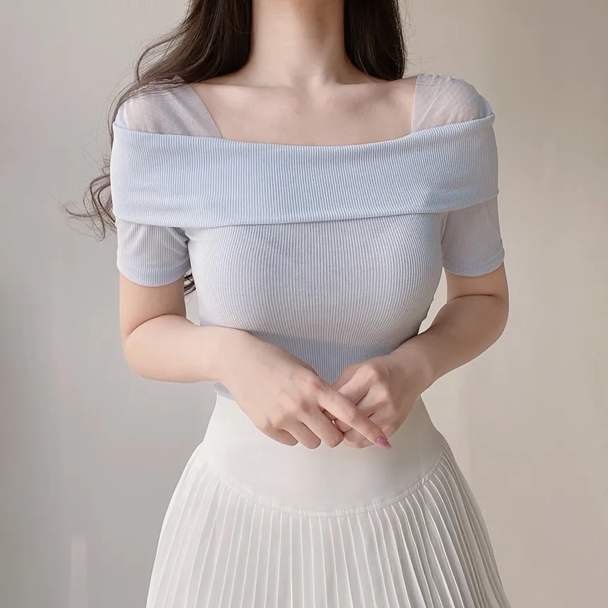 シースルーショルダー半袖Tシャツ | mirangmirang | 詳細画像2
