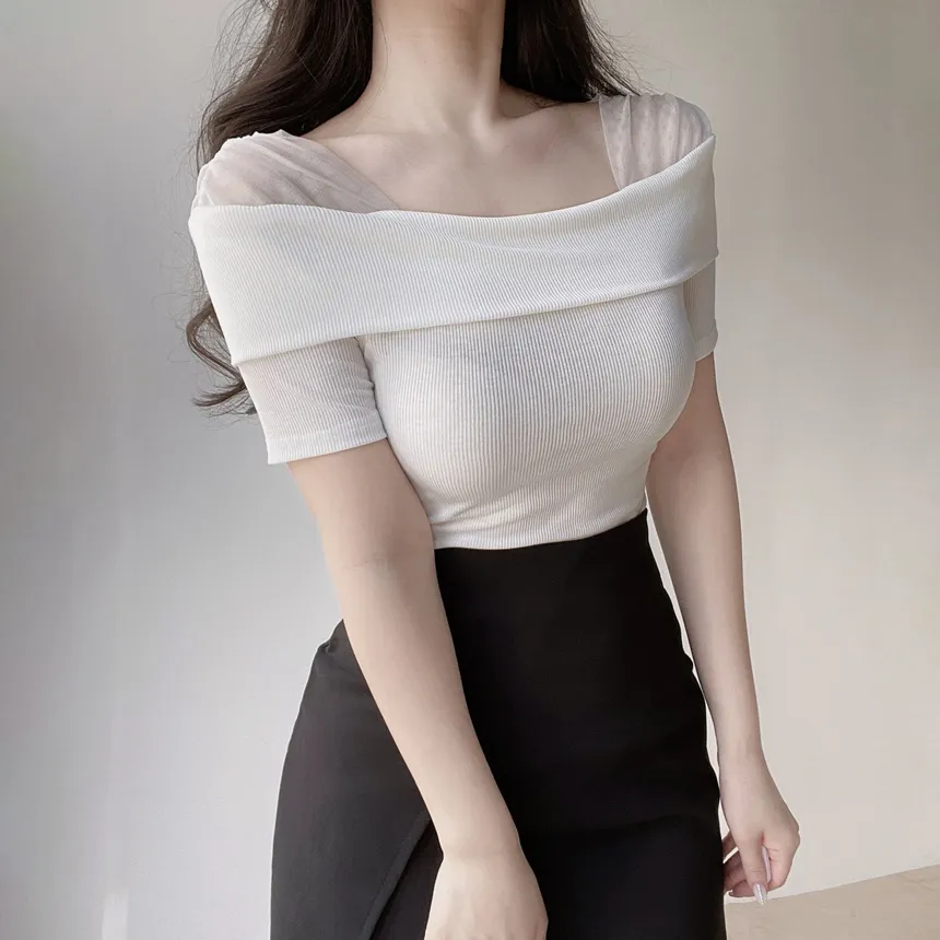 シースルーショルダー半袖Tシャツ | mirangmirang | 詳細画像8