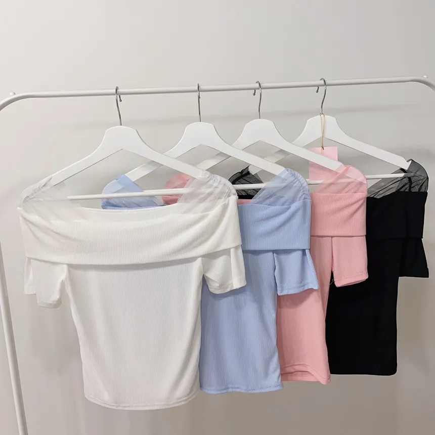 シースルーショルダー半袖Tシャツ | mirangmirang | 詳細画像22